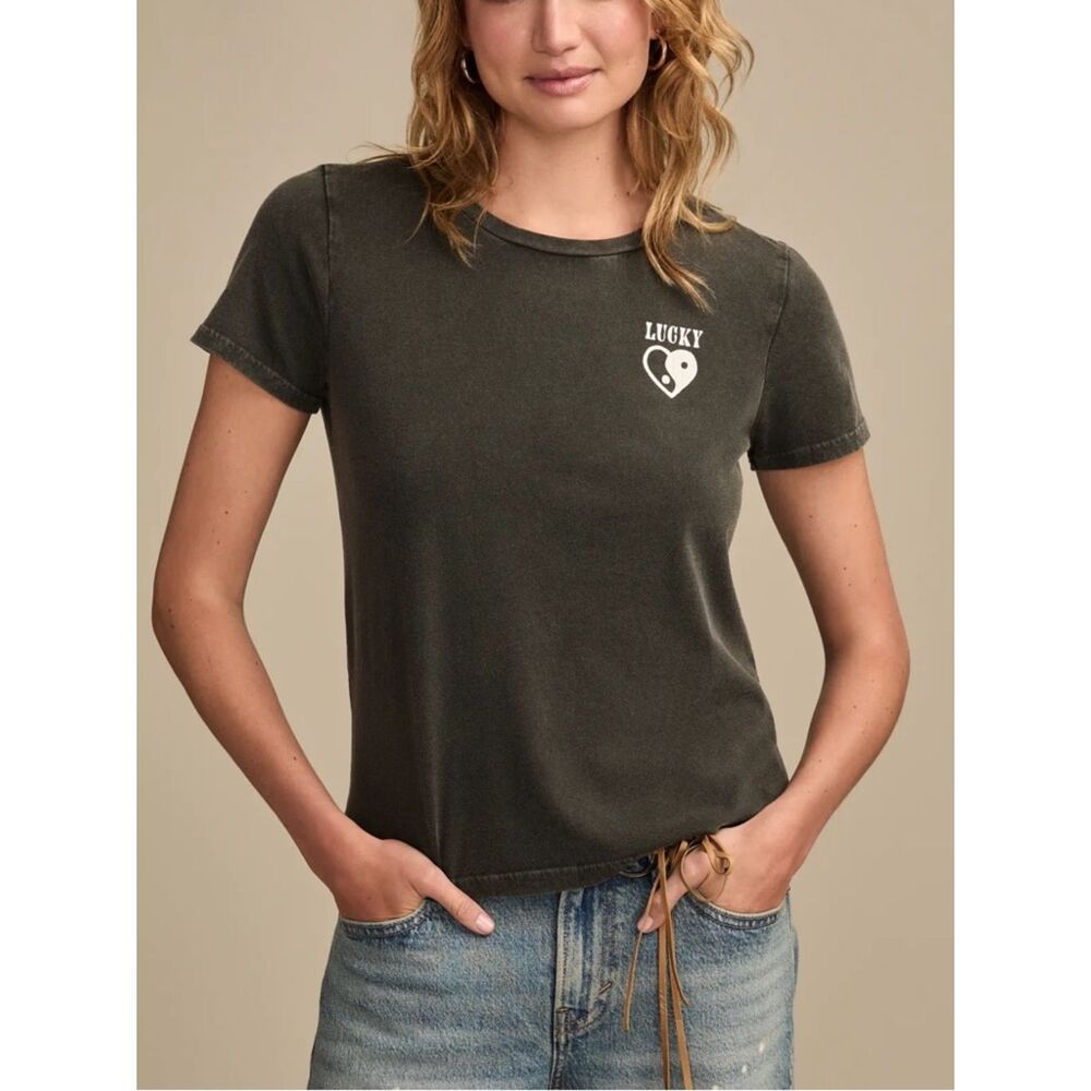 Lucky Brand Ying Yang Heart Classic Crew NWT